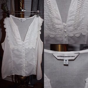 Express ruffled button up tank